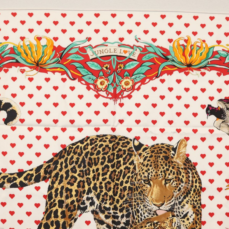 【日本直送】愛馬仕 Carre 90 絲巾 「叢林之戀」 白色真絲 Auth am10795SAM-2