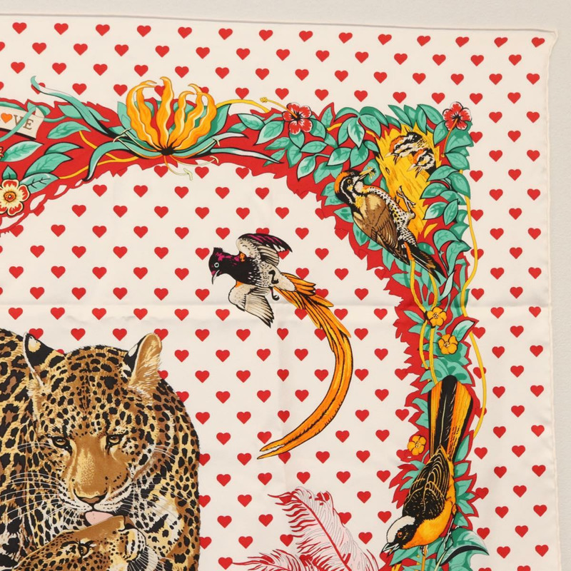 【日本直送】愛馬仕 Carre 90 絲巾 「叢林之戀」 白色真絲 Auth am10795SAM-3