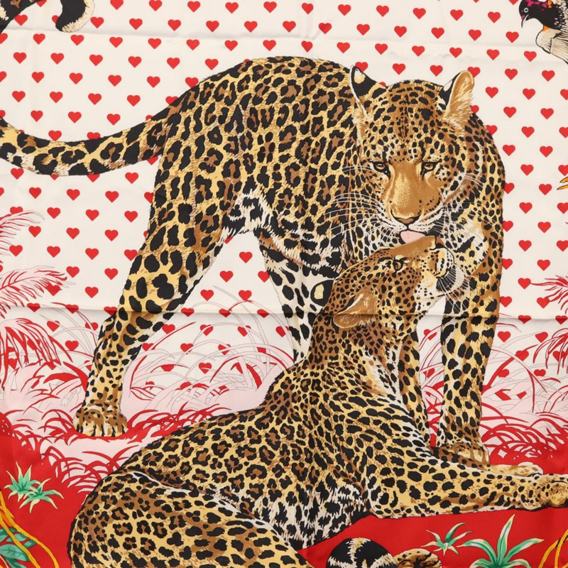 【日本直送】愛馬仕 Carre 90 絲巾 「叢林之戀」 白色真絲 Auth am10795SAM-5