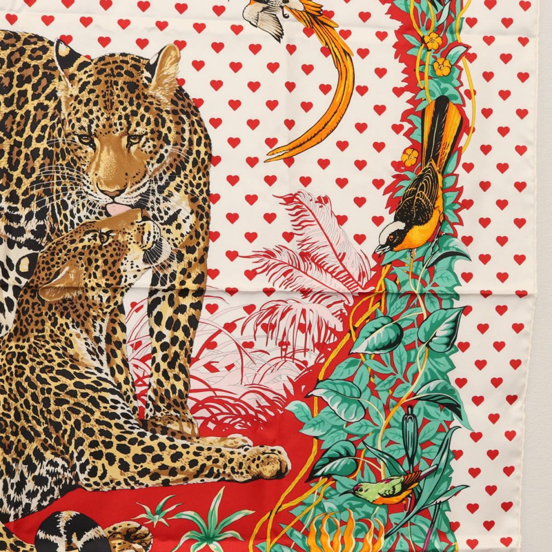 【日本直送】愛馬仕 Carre 90 絲巾 「叢林之戀」 白色真絲 Auth am10795SAM-6