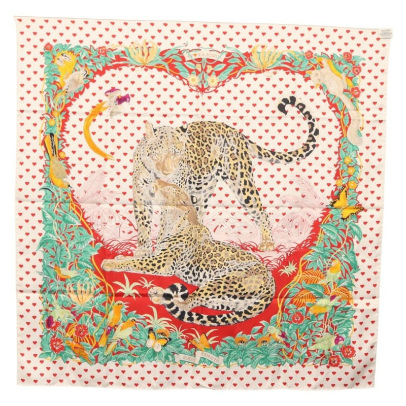 【日本直送】愛馬仕 Carre 90 絲巾 「叢林之戀」 白色真絲 Auth am10795SAM-14