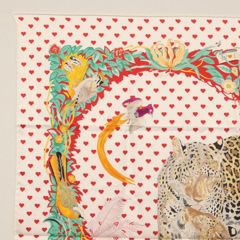 【日本直送】愛馬仕 Carre 90 絲巾 「叢林之戀」 白色真絲 Auth am10795SAM-15