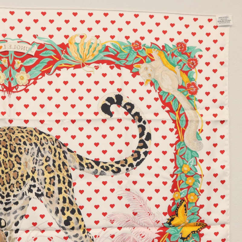 【日本直送】愛馬仕 Carre 90 絲巾 「叢林之戀」 白色真絲 Auth am10795SAM-17