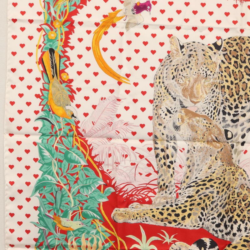 【日本直送】愛馬仕 Carre 90 絲巾 「叢林之戀」 白色真絲 Auth am10795SAM-18