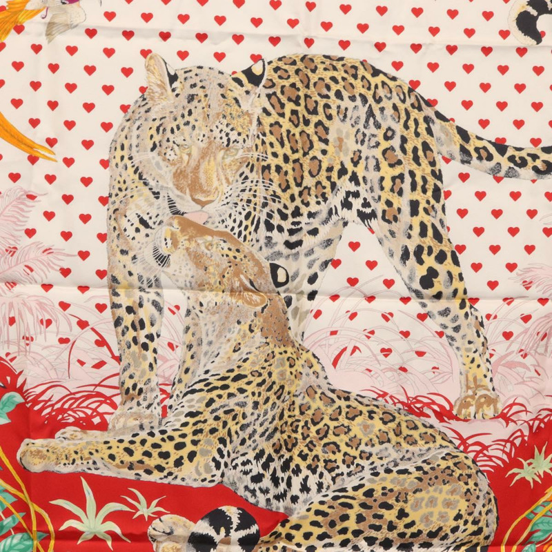 【日本直送】愛馬仕 Carre 90 絲巾 「叢林之戀」 白色真絲 Auth am10795SAM-19