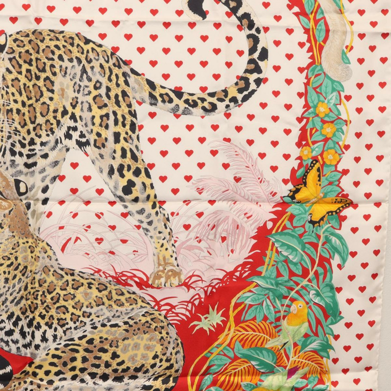 【日本直送】愛馬仕 Carre 90 絲巾 「叢林之戀」 白色真絲 Auth am10795SAM-20