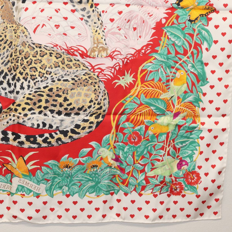 【日本直送】愛馬仕 Carre 90 絲巾 「叢林之戀」 白色真絲 Auth am10795SAM-23