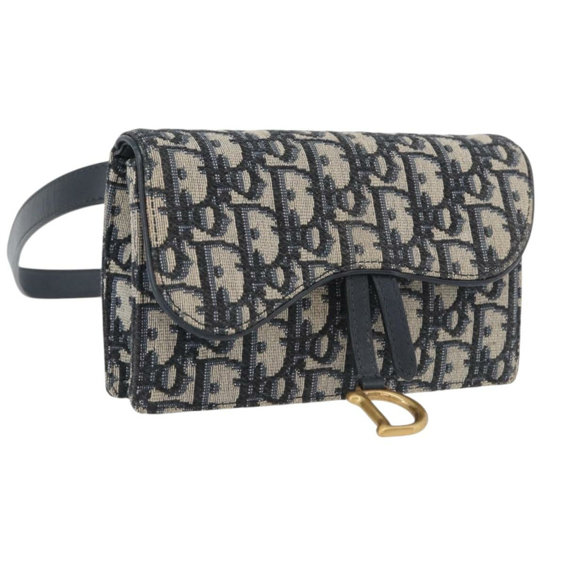 【日本直送】Christian Dior Trotter帆布馬鞍腰包 海軍藍 金色 正品 171890V-0