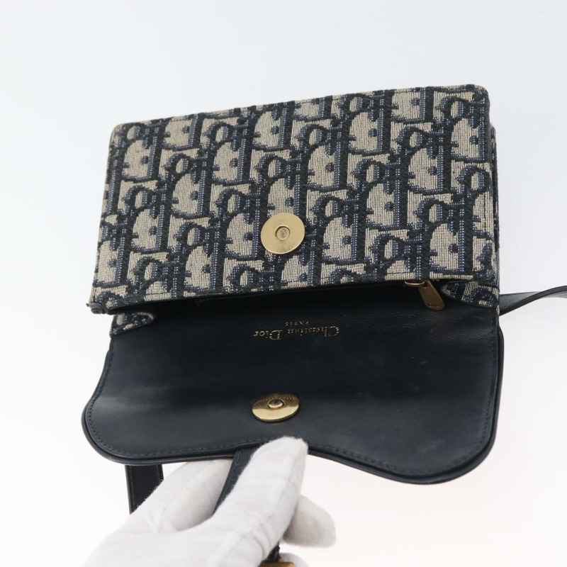 【日本直送】Christian Dior Trotter帆布馬鞍腰包 海軍藍 金色 正品 171890V-9