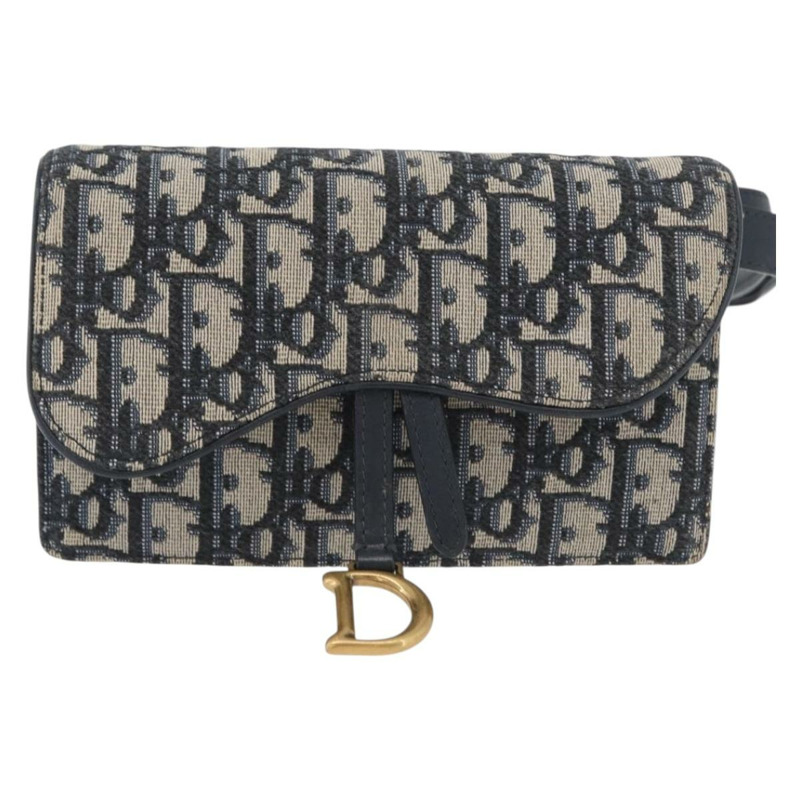 【日本直送】Christian Dior Trotter帆布馬鞍腰包 海軍藍 金色 正品 171890V-12