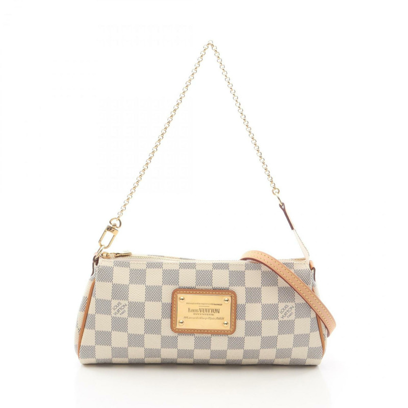 路易威登 Eva 手提包,塗層帆布和皮革,Damier Azur 帆布,女士,白色,N55214-0