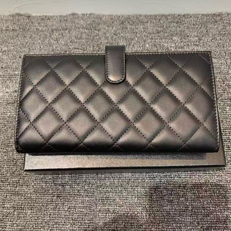 Chanel Cambon卡包 康鵬logo橫版口蓋錢包 全黑面 內里玫紅 菱格紋羊皮 經典款手拿包 15開帶黑卡-1