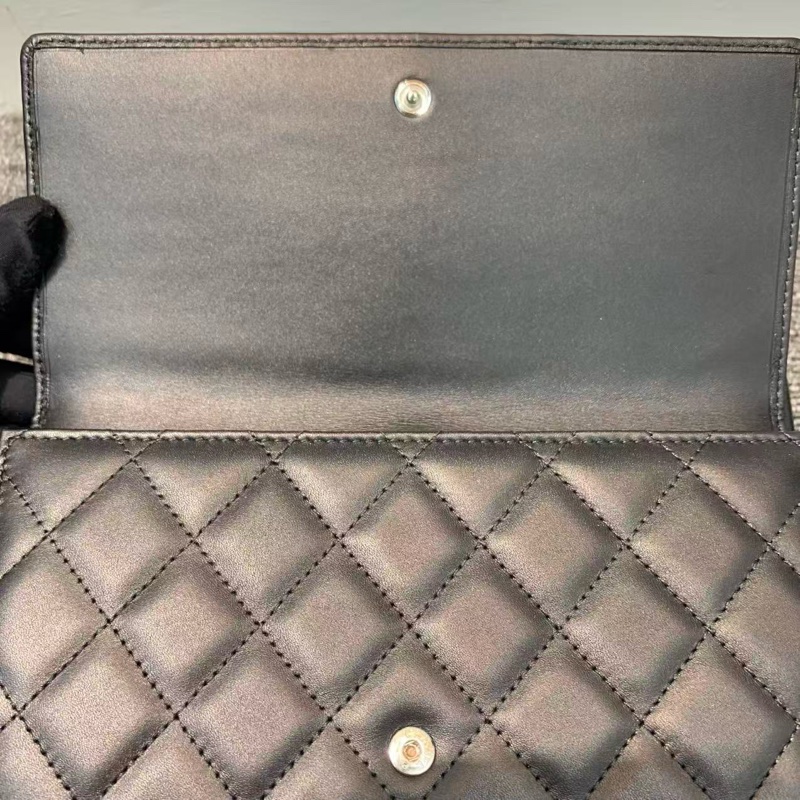 Chanel Cambon卡包 康鵬logo橫版口蓋錢包 全黑面 內里玫紅 菱格紋羊皮 經典款手拿包 15開帶黑卡-2
