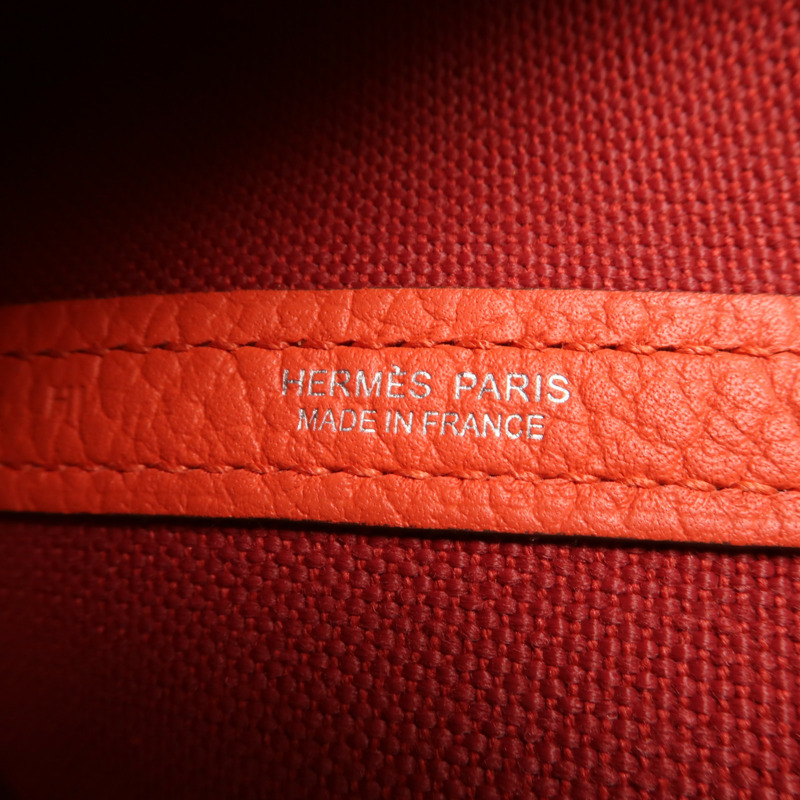 HERMES 帆布GardenParty PM銀扣手挽袋Rouge Tomate/Capucin-5