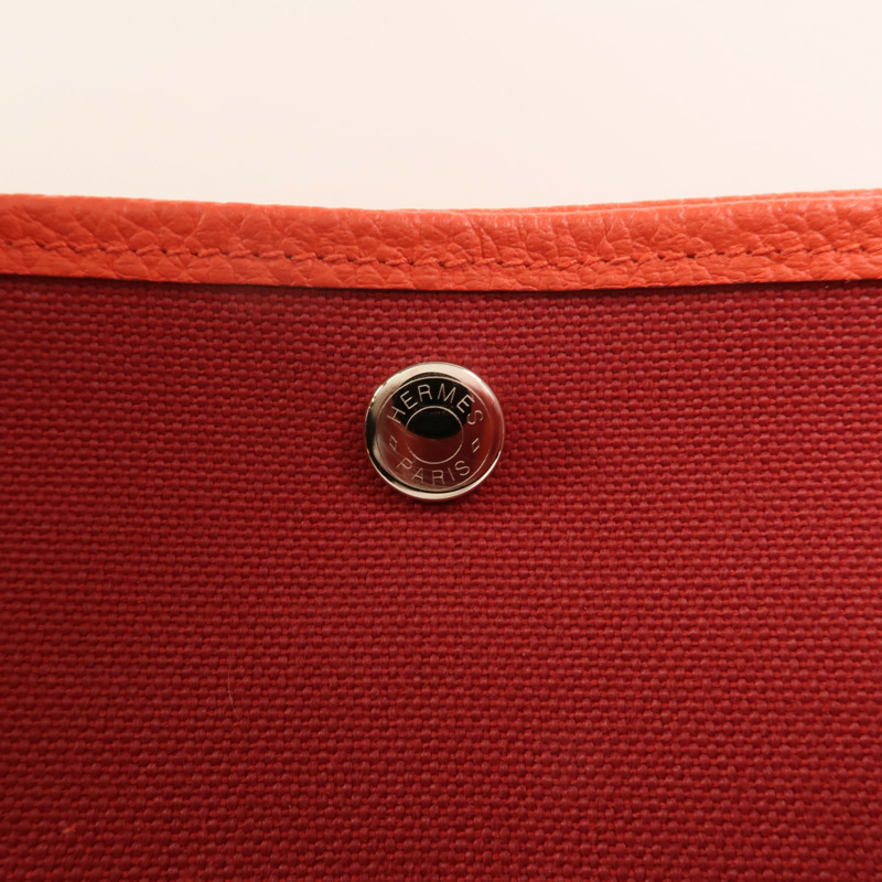 HERMES 帆布GardenParty PM銀扣手挽袋Rouge Tomate/Capucin-9