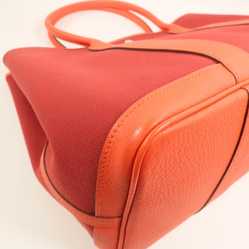 HERMES 帆布GardenParty PM銀扣手挽袋Rouge Tomate/Capucin-11