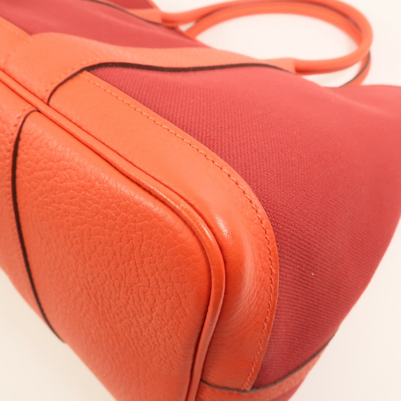 HERMES 帆布GardenParty PM銀扣手挽袋Rouge Tomate/Capucin-12
