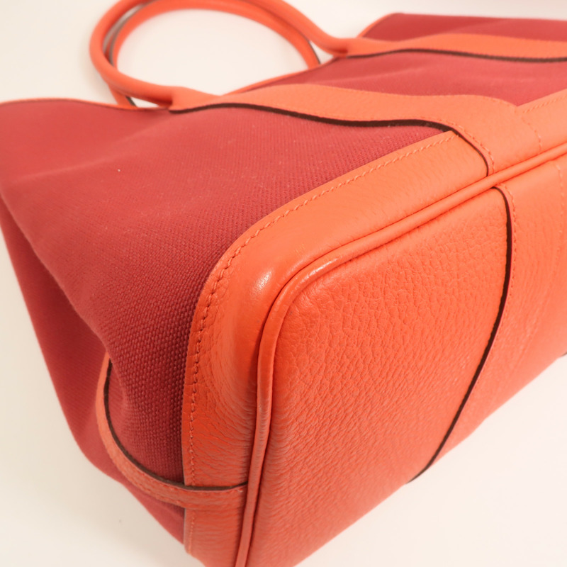 HERMES 帆布GardenParty PM銀扣手挽袋Rouge Tomate/Capucin-13
