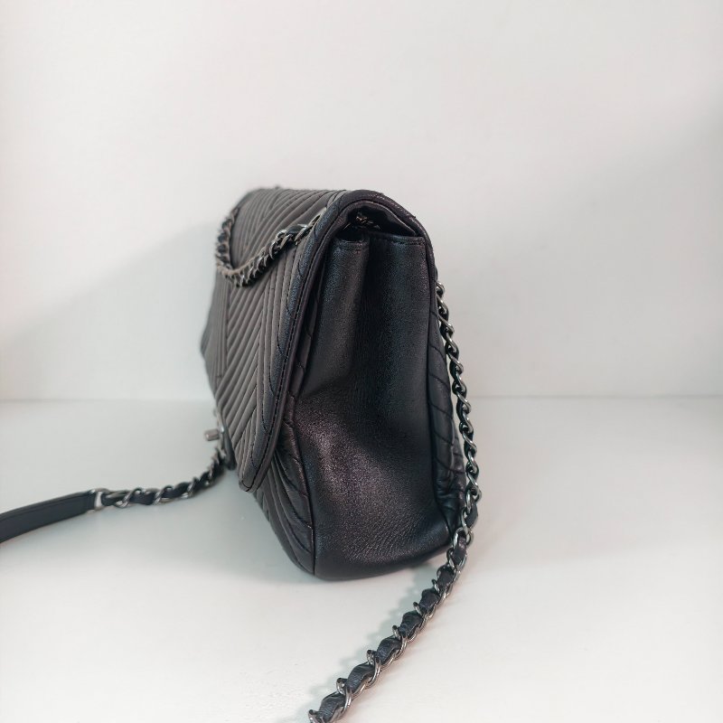 香奈兒/Chanel 羊皮CF腋下鍊條包 21開 中號黑色 27*17*7cm 2015年 98新-2