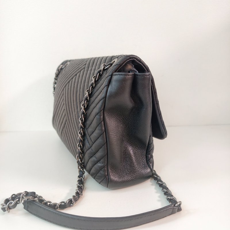 香奈兒/Chanel 羊皮CF腋下鍊條包 21開 中號黑色 27*17*7cm 2015年 98新-4