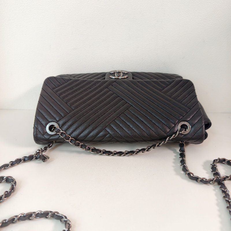 香奈兒/Chanel 羊皮CF腋下鍊條包 21開 中號黑色 27*17*7cm 2015年 98新-8