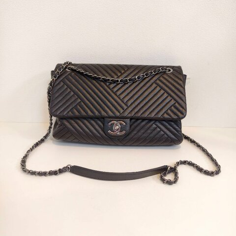 香奈兒/Chanel 羊皮CF腋下鍊條包 21開 中號黑色 27*17*7cm 2015年 98新
