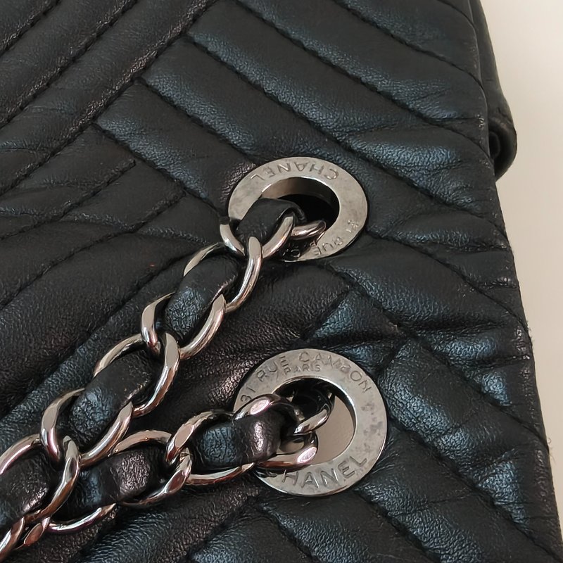 香奈兒/Chanel 羊皮CF腋下鍊條包 21開 中號黑色 27*17*7cm 2015年 98新-29