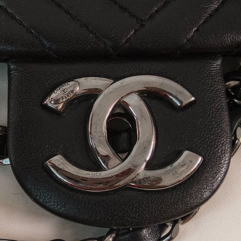 香奈兒/Chanel 羊皮CF腋下鍊條包 21開 中號黑色 27*17*7cm 2015年 98新-31