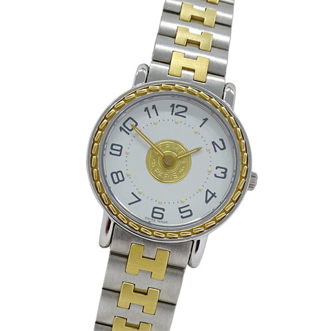 愛馬仕女士石英腕錶，QZ系列不鏽鋼款，SS GP SE4.220，圓形，雙色錶盤