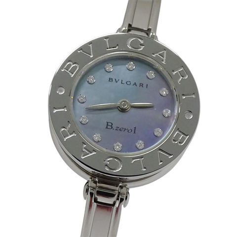 寶格麗 (BVLGARI) 女士 B-zero1 腕錶，藍色錶殼鑲嵌 12 顆鑽石，石英機芯，精鋼錶殼，型號 BZ22S，拋光錶鍊