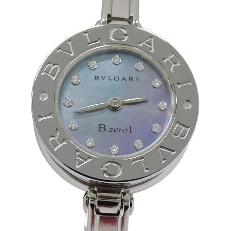 寶格麗 (BVLGARI) 女士 B-zero1 腕錶,藍色錶殼鑲嵌 12 顆鑽石,石英機芯,精鋼錶殼,型號 BZ22S,拋光錶鍊-1