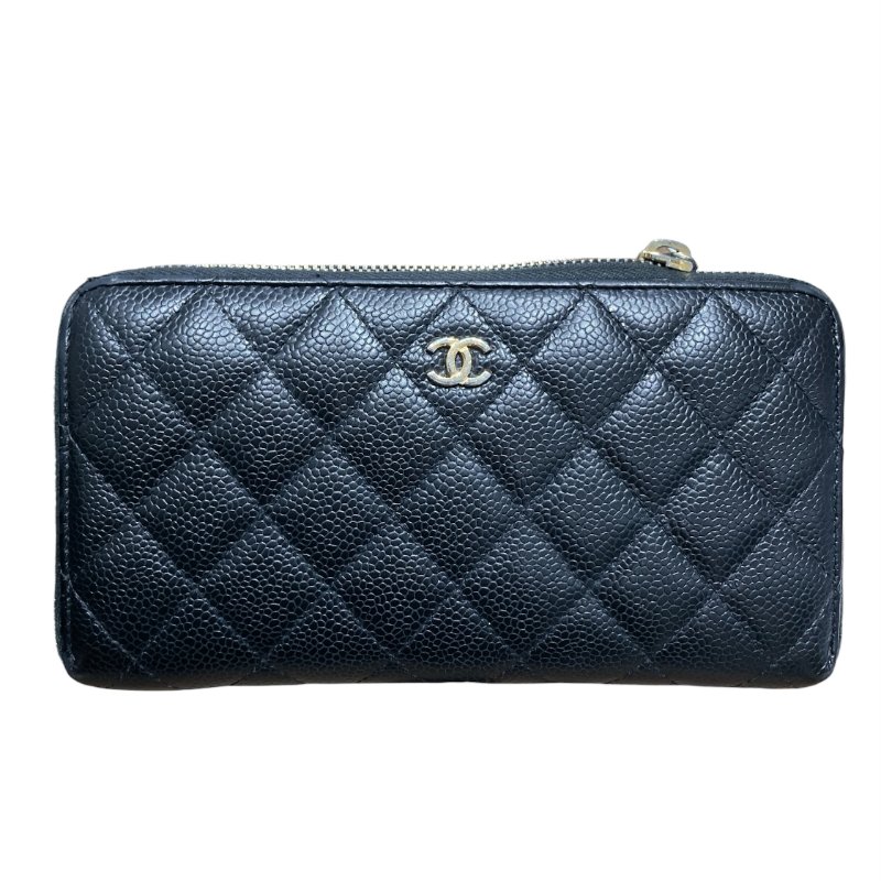 CHANEL 香奈兒 長夾 荔枝牛皮 黑色 金釦-0