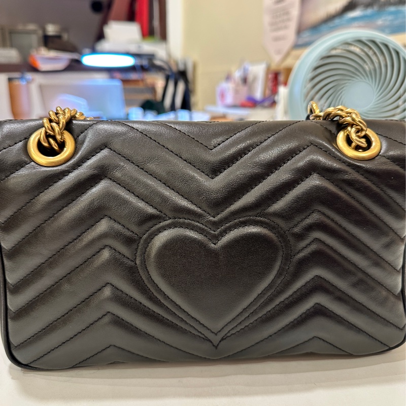 Gucci 古馳 GG Marmont 牛皮手提肩背包經典黑金-4