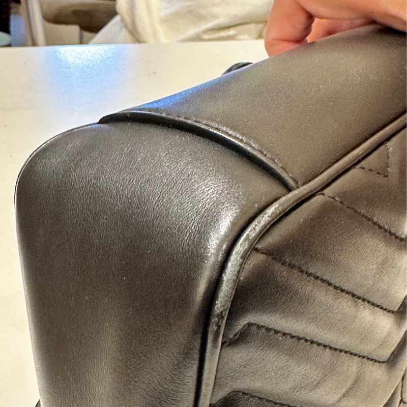 Gucci 古馳 GG Marmont 牛皮手提肩背包經典黑金-11