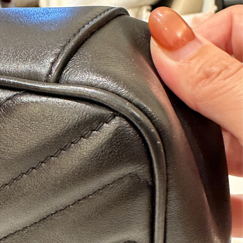 Gucci 古馳 GG Marmont 牛皮手提肩背包經典黑金-12