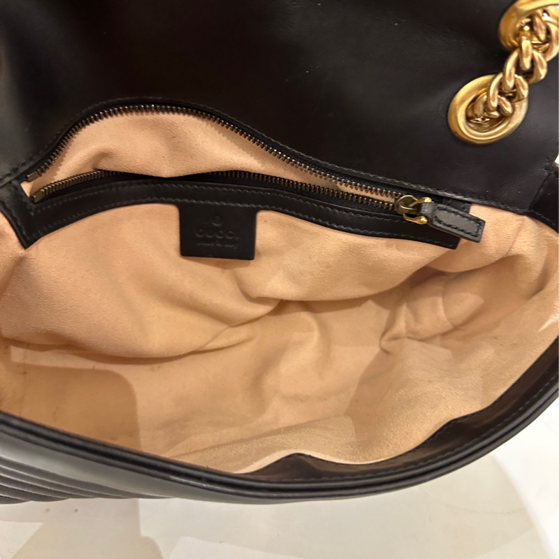 Gucci 古馳 GG Marmont 牛皮手提肩背包經典黑金-16