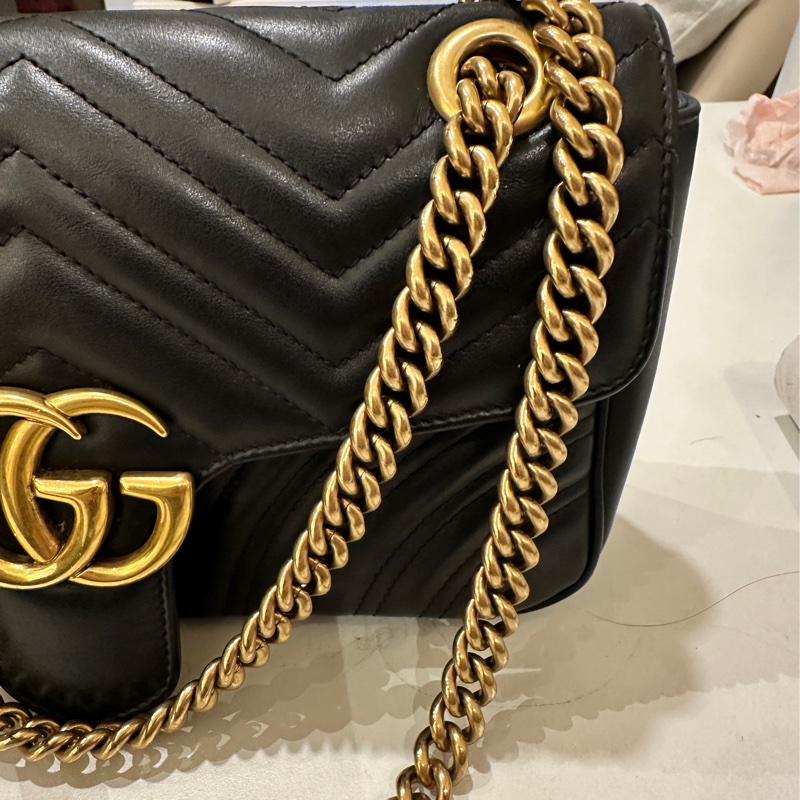 Gucci 古馳 GG Marmont 牛皮手提肩背包經典黑金-20