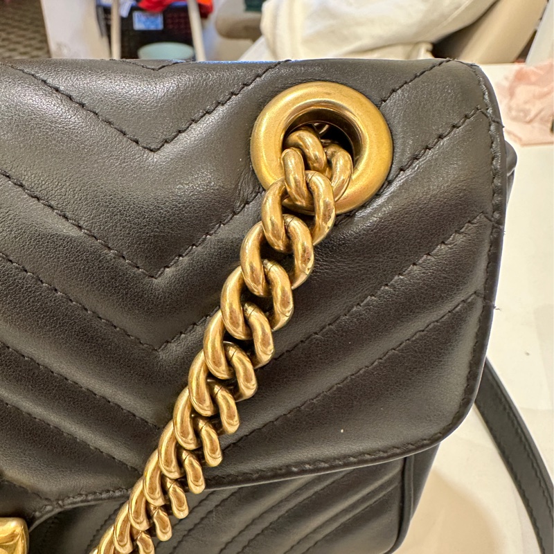 Gucci 古馳 GG Marmont 牛皮手提肩背包經典黑金-21