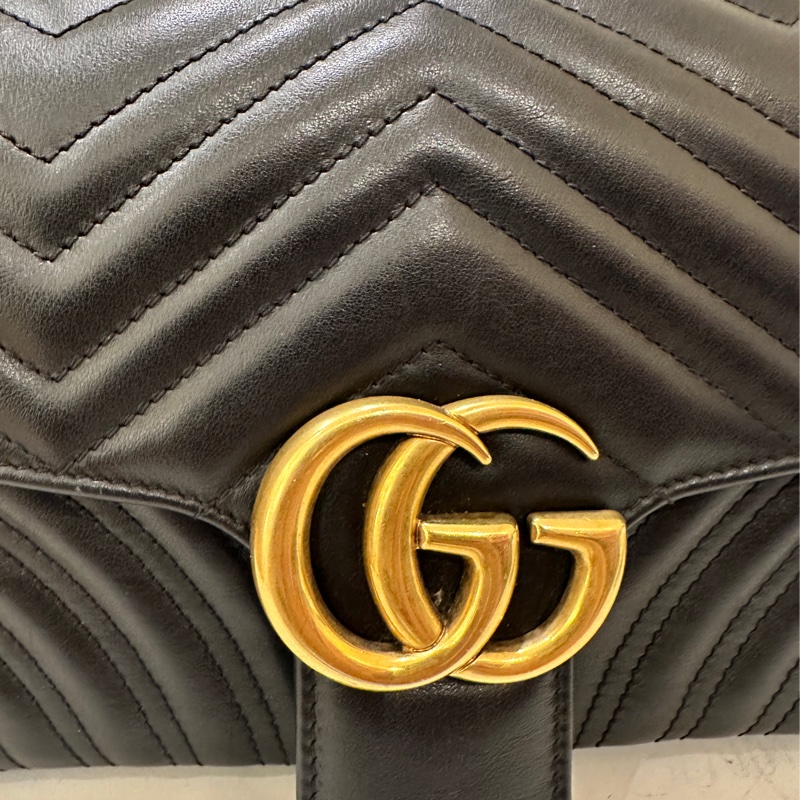 Gucci 古馳 GG Marmont 牛皮手提肩背包經典黑金-22