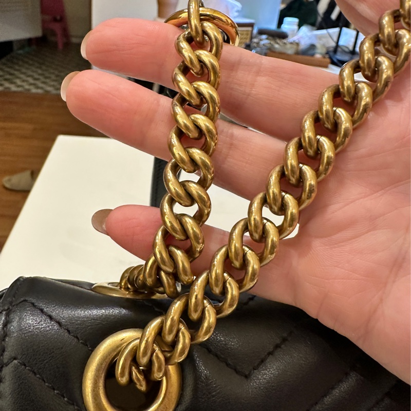 Gucci 古馳 GG Marmont 牛皮手提肩背包經典黑金-23