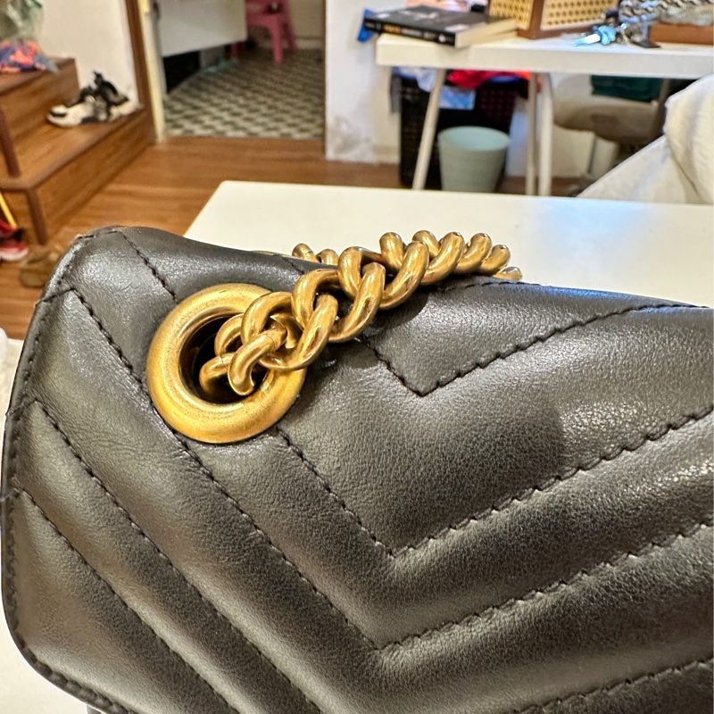 Gucci 古馳 GG Marmont 牛皮手提肩背包經典黑金-25