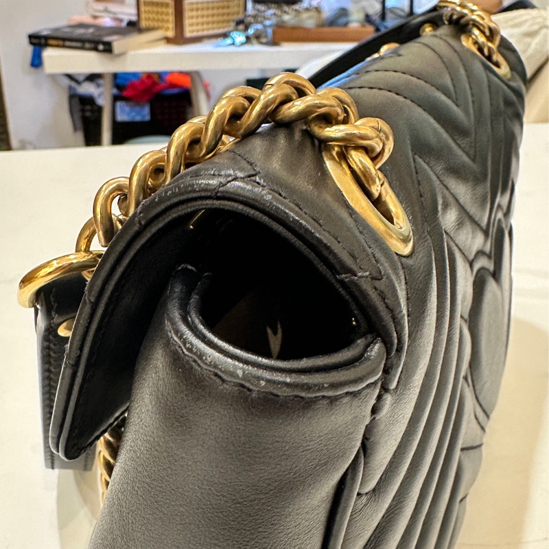 Gucci 古馳 GG Marmont 牛皮手提肩背包經典黑金-29