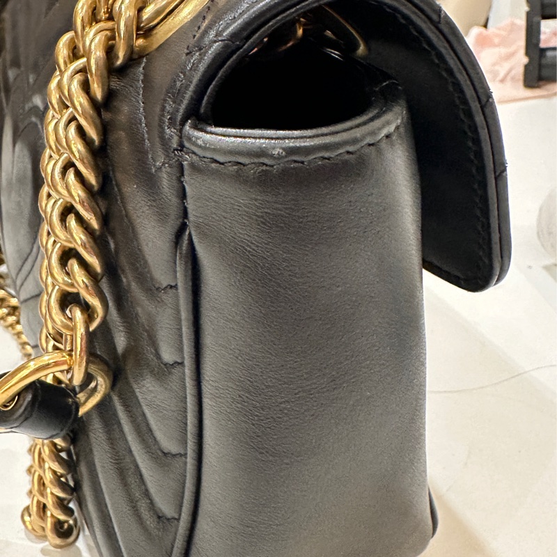 Gucci 古馳 GG Marmont 牛皮手提肩背包經典黑金-30