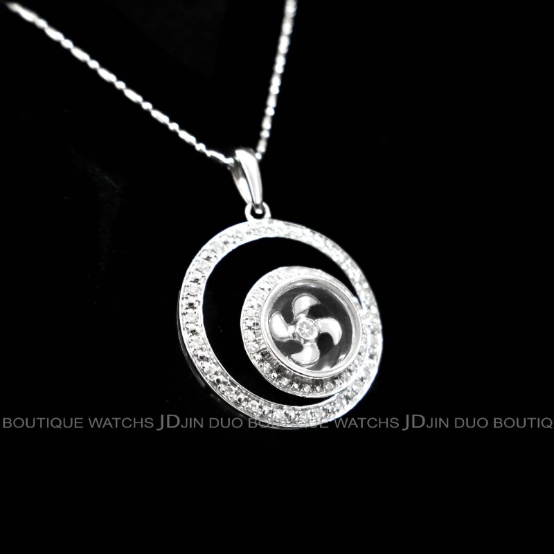 金鐸精品~C793 天然鑽石同心圓時運轉動造型18白K金鑽石項鍊-1