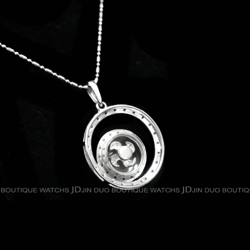 金鐸精品~C793 天然鑽石同心圓時運轉動造型18白K金鑽石項鍊-2