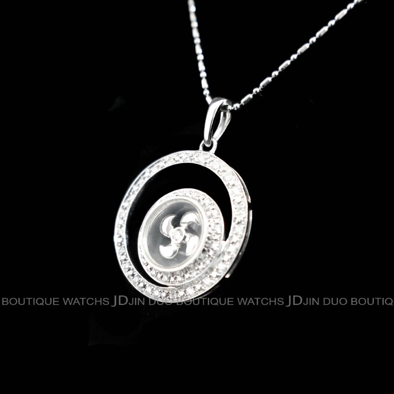 金鐸精品~C793 天然鑽石同心圓時運轉動造型18白K金鑽石項鍊-3