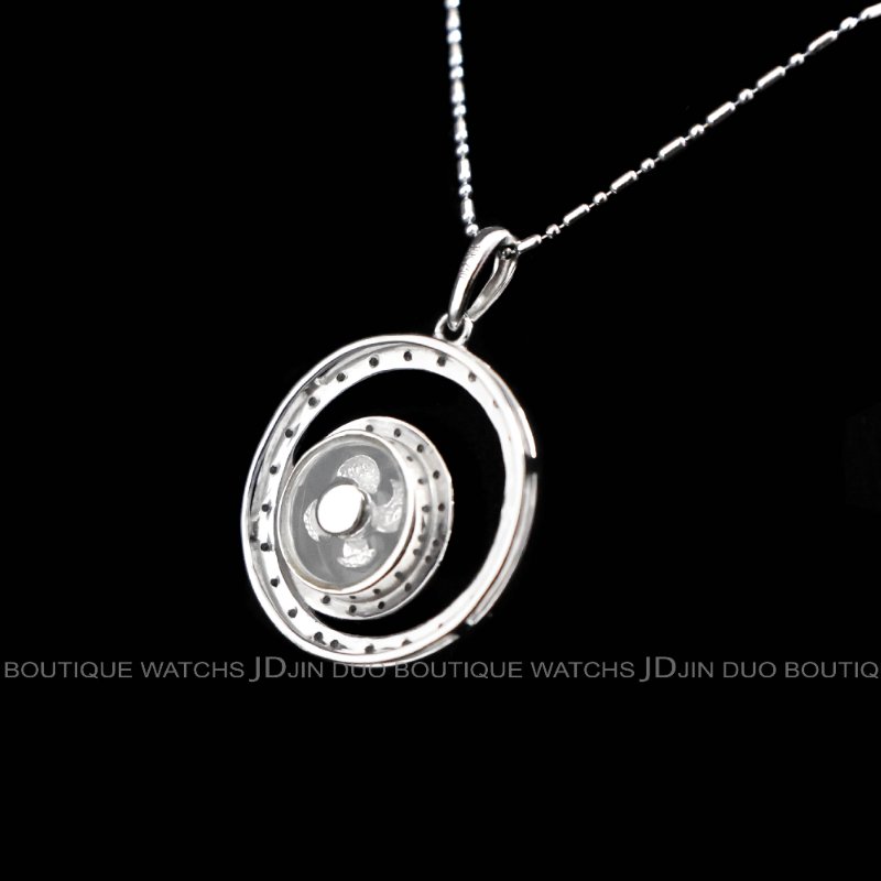 金鐸精品~C793 天然鑽石同心圓時運轉動造型18白K金鑽石項鍊-4