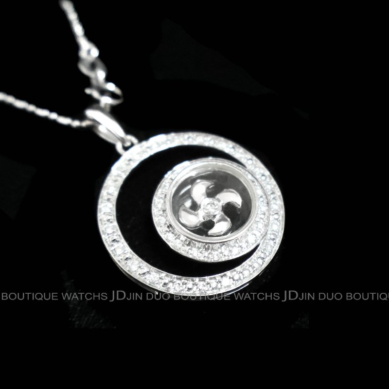 金鐸精品~C793 天然鑽石同心圓時運轉動造型18白K金鑽石項鍊-5