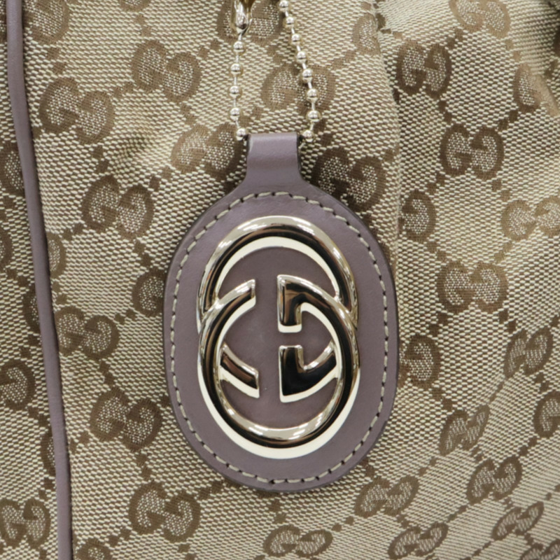 棕色 GG帆布 紫色牛皮 手提包【GUCCI 古馳】 211944-7