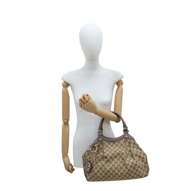 棕色 GG帆布 紫色牛皮 手提包【GUCCI 古馳】 211944-10